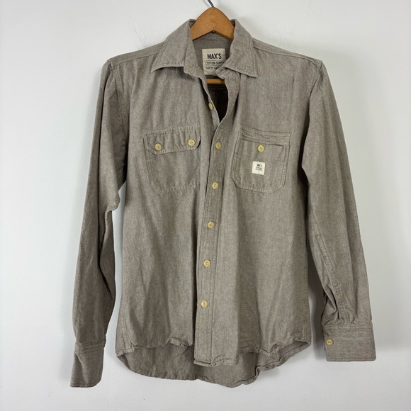 Max's Cotton Supply Button Up Mens M Neutral Tan Collared Minimal Workwear - Picture 1 of 5